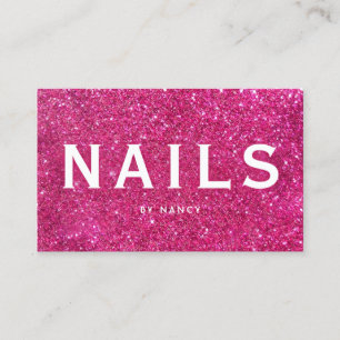Hot Pink Glitter Nails Business Card