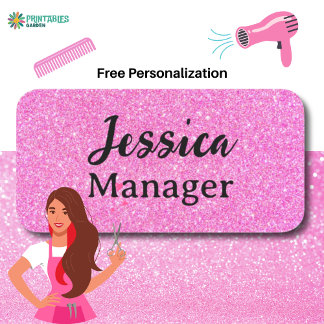 Hot Pink Glitter Name Tag for Lash & Nail Tech