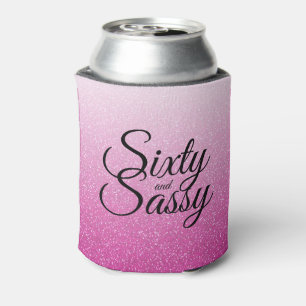 Hot Pink Glitter Ombre 60 and Sassy 60th Birthday Can Cooler