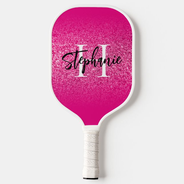 Hot Pink Glitter Ombre Monogrammed Pickleball Paddle (Back)