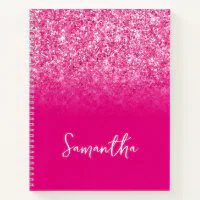 Sketchbook blush pink glitter name script notebook, Zazzle