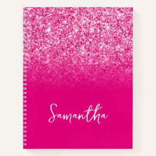 Hot Pink Glitter Ombre Name Notebook