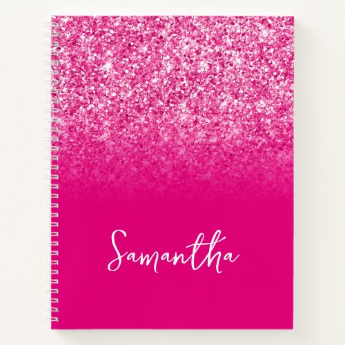 Hot Pink Glitter Ombre Name Notebook