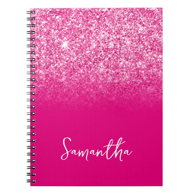 Hot Pink Glitter Ombre Name Notebook (Front)