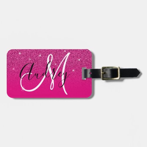 Hot Pink Glitter Ombre Personalized Monogram Luggage Tag
