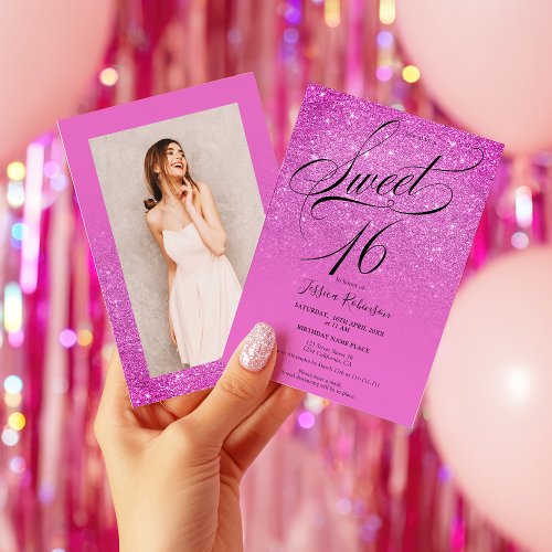 Hot Pink glitter ombre script  photo Sweet 16