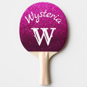 Hot Pink Glitter Ombre Sparkles Monogram Glam Ping Pong Paddle