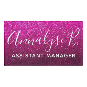 Hot Pink Glitter Ombre Sparkly Name Professional Name Tag