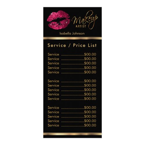 Hot Pink Glitter on Black Lip Service  Price List Rack Card