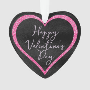 Hot Pink Glitter on Black Romantic Valentine's Day Ornament