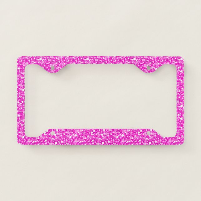 Hot pink glitter pattern license plate frame (Front)
