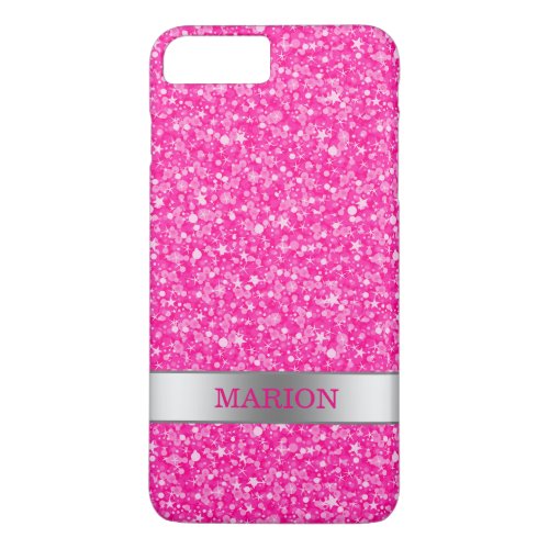 Hot Pink Glitter Pattern With Monogram iPhone 8 Plus7 Plus Case
