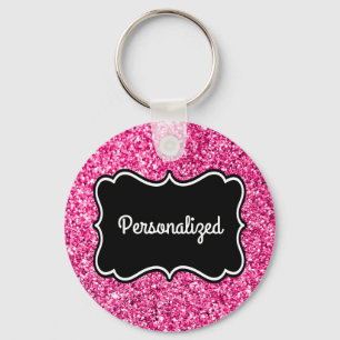 Hot Pink Glitter Personalized Frame Keychain