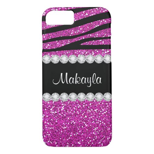 Hot Pink Glitter Print Stylish Black Zebra Pattern iPhone 87 Case