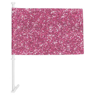 Hot Pink Glitter Printed Car Flag