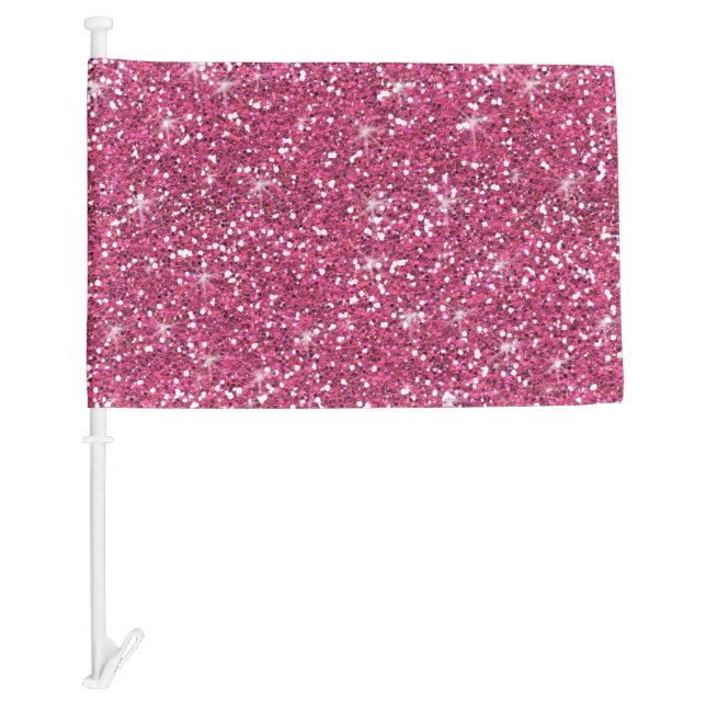 Hot Pink Glitter Printed Car Flag (Front)