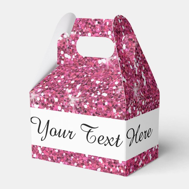 Hot Pink Glitter Printed Favor Boxes (Front Side)