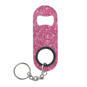 Hot Pink Glitter Printed Keychain Bottle Opener