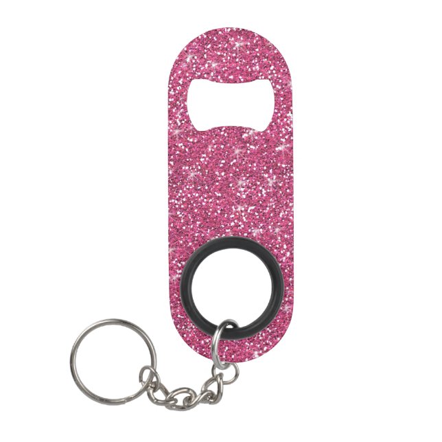 Hot Pink Glitter Printed Keychain Bottle Opener (Front)