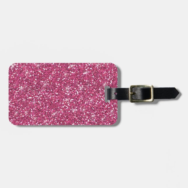 Hot Pink Glitter Printed Luggage Tag (Front Horizontal)