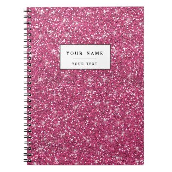 Hot Pink Glitter Printed Notebook by GraphicsByMimi at Zazzle