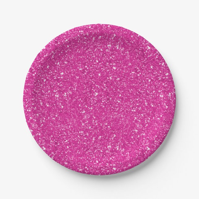 Hot Pink Glitter Printed Pattern Paper Plates (Front)