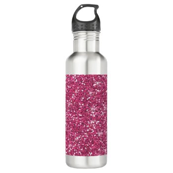 Hot Pink Glitter Printed Stainless Steel Water Bottle by GraphicsByMimi at Zazzle