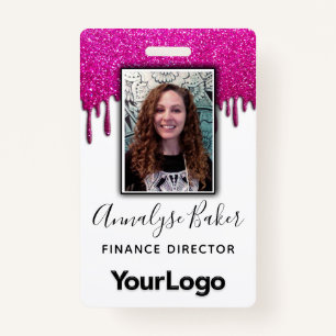 Hot Pink Glitter Professional CNA Nurse Photo Name Badge