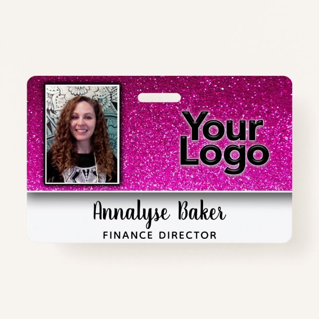 Hot Pink Glitter Professional CNA Nurse Photo Name Badge (Front)