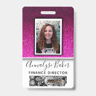 Hot PInk Glitter Professional CNA Nurse Photo Name Badge