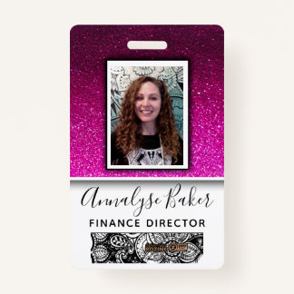 Hot PInk Glitter Professional CNA Nurse Photo Name Badge