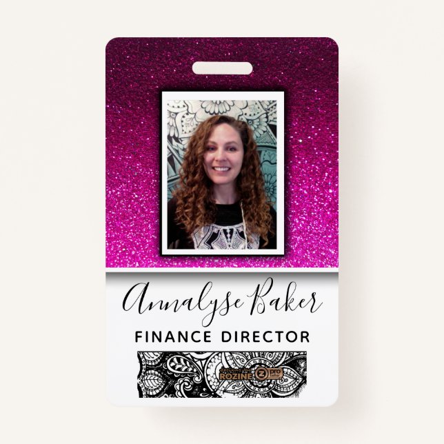 Hot PInk Glitter Professional CNA Nurse Photo Name Badge (Front)
