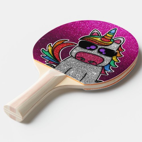 Hot Pink Glitter Rainbow Unicorn Birthday Party Ping Pong Paddle