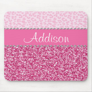 Hot Pink Glitter Rhinestone Leopard Bling Mousepad