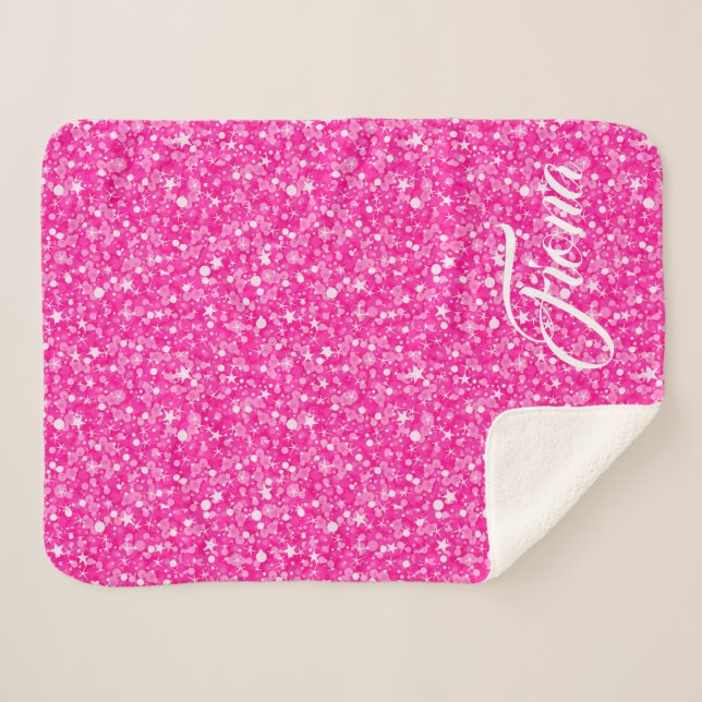 Hot Pink Glitter Seamless Pattern Sherpa Blanket (Front (Horizontal))