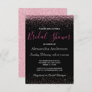 Hot Pink Glitter Sparkle Bridal Shower Invitation