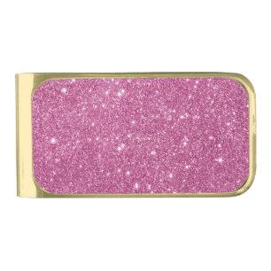 Hot Pink Glitter Sparkles Gold Finish Money Clip