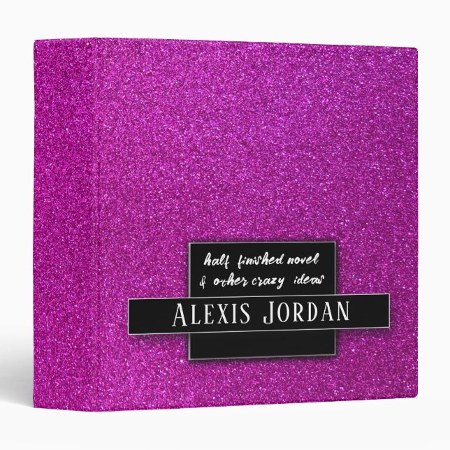 Hot Pink Glitter Sparkles Recipe Book Photo Album 3 Ring Binder (Front/Spine)