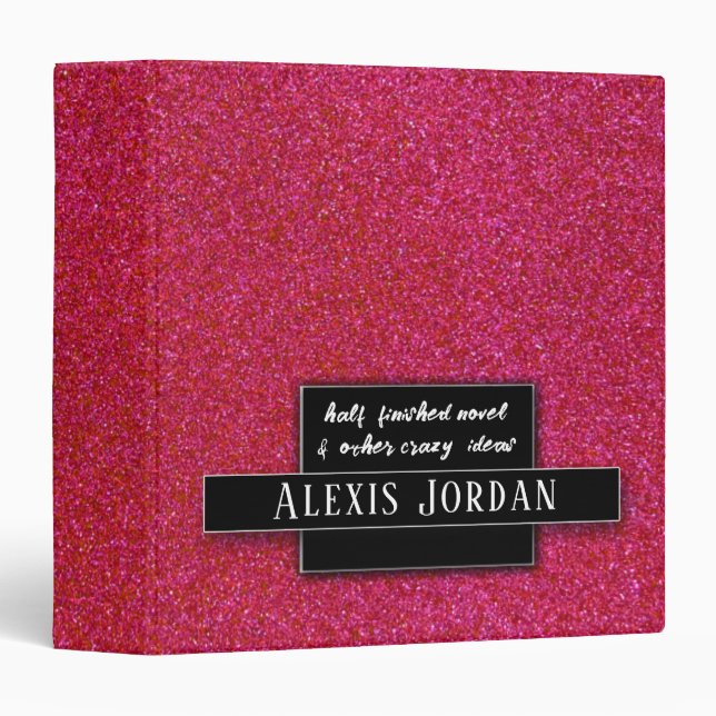 Hot Pink Glitter Sparkles Recipe Book Photo Album 3 Ring Binder (Front/Spine)
