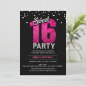 Hot Pink Glitter Sparkles SWEET SIXTEEN 16 Party Invitation (Standing Front)