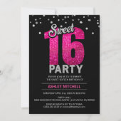 Hot Pink Glitter Sparkles SWEET SIXTEEN 16 Party Invitation (Front)