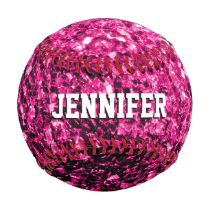 Hot pink glitter sparkles Your Custom name Team Baseball