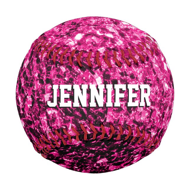 Hot pink glitter sparkles Your Custom name Team Baseball (Back)