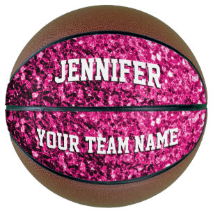 Hot pink glitter sparkles Your Custom name Team Basketball