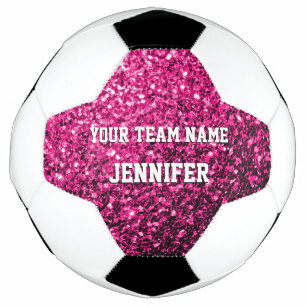 Hot pink glitter sparkles Your Custom name Team Soccer Ball