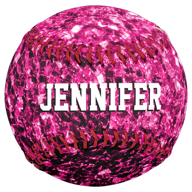 Hot pink glitter sparkles Your Custom name Team Softball (Back)