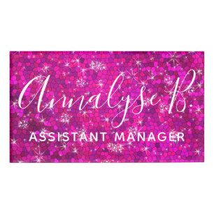 Hot Pink Glitter Sparkly Glam Professional Stylist Name Tag