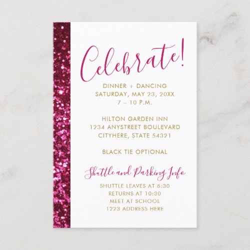 Hot Pink Glitter Stripe Modern Mitzvah Receiption Enclosure Card