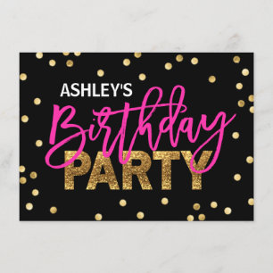 HOT Pink Glitter Tassels Girl BIRTHDAY PARTY Invitation