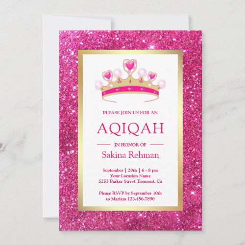 Hot Pink Glitter Tiara Princess Aqiqah